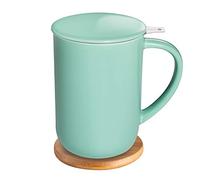 CEEFU Tasse à thé en porcelaine avec infuseur et couvercle, avec filtre et dessous de verre, tasse à thé en vrac, 473 ml, pour thé, café, lait, femme, bureau, maison, cadeau (Vert menthe)