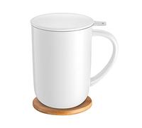 CEEFU Tasse à thé en porcelaine avec infuseur et couvercle, avec filtre et sous-verre, tasse à thé en vrac, 473,6 g pour thé/café/lait/femme/bureau/maison/cadeau (blanc)