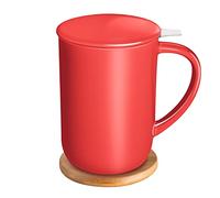CEEFU Tasse à thé en porcelaine avec infuseur et couvercle, tasse à thé avec filtre et dessous de verre, tasse à thé en vrac, 473.6 g, pour le thé, le café, le bureau, la maison (rouge)