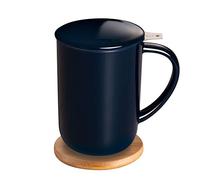 CEEFU Tasse à thé en porcelaine avec infuseur et couvercle, théière avec filtre et dessous de verre, tasse à thé en vrac, 473,6 g pour thé/café/lait/femme/bureau/maison/cadeau (bleu marine)