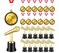 Ceenna Lot de 24 trophées de musique avec microphone de 12,7 cm et médailles de musique de 5 cm avec rubans de cou personnalisés avec gravure personnalisée pour concours de chant, karaoké, spectacle