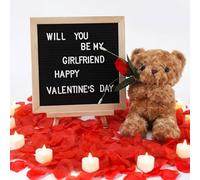 Ceenna Panneau romantique Will You Be My Girlfriend avec bougies LED et pétales de rose artificiels, cadeau animal en peluche avec rose à faire soi-même, panneau à lettres en feutre pour surprise