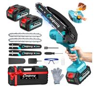 CEEPUY Mini Tronçonneuse à Batterie 2x4000 mAh, 6 Pouces Tronçonneuse Électrique Sans Fil Avec Injecteur d'Huile et Chaîne de Rechange, Convient Pour l'Élagage Des Arbres de Jardin (880W)