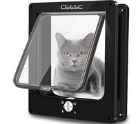 CEESC Chatière pour Chat, Porte pour Animaux de Compagnie magnétique avec Serrure rotative à 4 Voies pour Chats, Chatons et Chatons, Version améliorée (Taille intérieure: 19,5 x 18 x 5,5 cm, Noir)