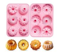 Ceeyoll 2 Pièces Mini Moule à Kouglof en Silicone,6 Formes Différentes de Motifs de Rainures Moule a donuts,Moule Kouglof en Silicone, Antiadhésif Moule Gateau Silicone pour la Cuisson Gâteaux.