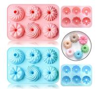 Ceeyoll 2 Pièces Mini Moule à Kouglof en Silicone,6 Formes Différentes de Motifs de Rainures Moule a donuts,Moule Kouglof en Silicone, Antiadhésif Moule Gateau Silicone pour la Cuisson Gâteaux. (Bleu)