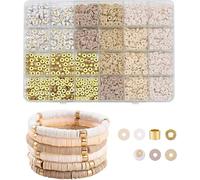 Ceeyoll 2064 Pièce 6mm Perle Plate Heishi pour Bracelet, 7 Couleurs Bracelets de Surfeur Élastiques,Kit Fabrication Bracelet pour Femme Bijoux de Plage d'Été Cadeau de Bijoux pour Femmes Filles.