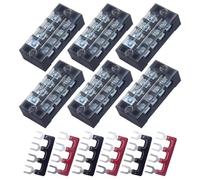 CEEYSEE Lot de 12 bandes d'extrémité à vis 6 pièces 8 positions bornier à double rangée 600 V 25 A +6 pièces 8 positions avec bande barrière 400 V 25 A rouge et noir (4 positions)
