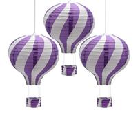 CEEYSEE Lot de 3 ballons à air chaud, à suspendre, multicolores, en papier, 30 cm, avec gondole, lanternes en papier pliées, pour mariage, décorations de fête (violet/RQZIS)