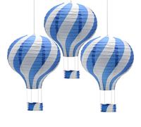 CEEYSEE RQLNS Lot de 3 ballons à air chaud, à suspendre, multicolores, en papier, 30 cm, avec gondole, lanternes en papier pliées, pour mariage, décoration de fête (bleu/RQLNS