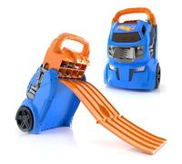 Cefa Toys HWCC14 Mallette de Protection de Voiture Lanceur Hot Wheels 2 en 1 avec capacité pour 20 Voitures. 4 Pistes différentes, Multicolore