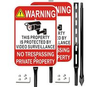 Cefrashi Lot de 2 panneaux de vidéosurveillance No Trespassing, 35,6 x 25,4 cm, en aluminium lourd avec piquets métalliques de 91,4 cm, réfléchissants, résistants aux intempéries