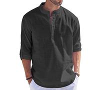 Cegerne Chemise en Lin pour Hommes Chemise Henley Chemise décontractée à Manches Longues Plage d’été T-Shirt à Manches Courtes décontracté d’âge Moyen pour la Plage de Vacances