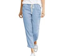 Cegerne Pantalon d’été en Lin pour Femmes 7/8 Pantalon de Plage décontracté en Coton léger, Bleu, XL
