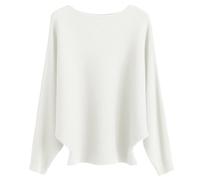 Cegerne Pull Femme Manches Chauve-Souris Élégant Oversize Pull à Manches Longues Sweatshirt Tricoté Haut Batwing Knitted Sweater, Blanc-