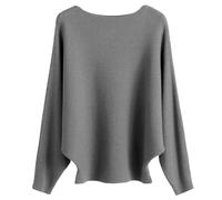 Cegerne Pull Femme Manches Chauve-Souris Élégant Oversize Pull à Manches Longues Sweatshirt Tricoté Haut Batwing Knitted Sweater, Gris-