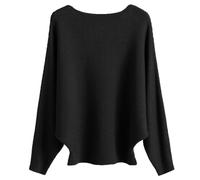 Cegerne Pull Femme Manches Chauve-Souris Élégant Oversize Pull à Manches Longues Sweatshirt Tricoté Haut Batwing Knitted Sweater, Noir-