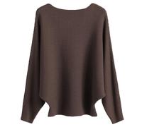 Cegerne Pull Femme Manches Chauve-Souris Élégant Oversize Pull à Manches Longues Sweatshirt Tricoté Haut Batwing Knitted Sweater, Café-