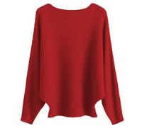 Cegerne Pull Femme Manches Chauve-Souris Élégant Oversize Pull à Manches Longues Sweatshirt Tricoté Haut Batwing Knitted Sweater, Rouge-