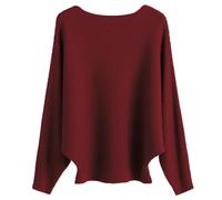 Cegerne Pull Femme Manches Chauve-Souris Élégant Oversize Pull à Manches Longues Sweatshirt Tricoté Haut Batwing Knitted Sweater, Rouge vin-