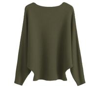 Cegerne Pull Femme Manches Chauve-Souris Élégant Oversize Pull à Manches Longues Sweatshirt Tricoté Haut Batwing Knitted Sweater, Vert armée-