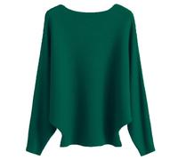 Cegerne Pull Femme Manches Chauve-Souris Élégant Oversize Pull à Manches Longues Sweatshirt Tricoté Haut Batwing Knitted Sweater, Vert foncé-