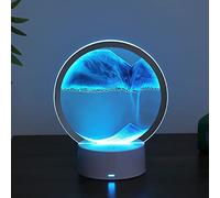 CEHJZQRPL Décoration de l'art du Sable en Mouvement, Paysages de Sable en Mouvement 3D avec lumière LED, Cadre de Sable Fluide en Verre Rond 3D en Mouvement(White,Remote Control)