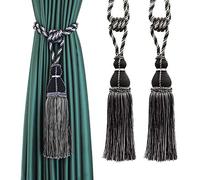 CEHJZQRPL Embrasses à Pompons Embrasses de Rideaux Artisanales élégantes, luxueuses et entièrement à Pampilles, idéales for la décoration de la Maison ou du Bureau.(Black,2pcs)