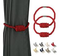 CEHJZQRPL Embrasses à Pompons Embrasses de Rideaux magnétiques, embrasses tissées Modernes avec nœud raffiné, Attaches de Rideaux for la décoration intérieure(Red,2 Pack)