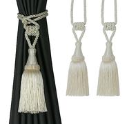 CEHJZQRPL Embrasses à Pompons Embrasses de Rideaux tissées à la Main, embrasses décoratives avec Pompons(Cream,2 Pack)