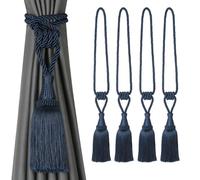 CEHJZQRPL Embrasses à Pompons Embrasses de Rideaux tissées à la Main, embrasses décoratives avec Pompons(Navy,4 Pack)