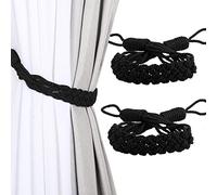 CEHJZQRPL Embrasses à Pompons Lot de 2 embrasses de Rideaux en Corde tressée, tissées à la Main, décoratives for la Maison et Le Bureau(Black)