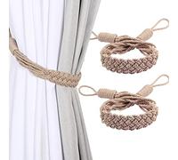 CEHJZQRPL Embrasses à Pompons Lot de 2 embrasses de Rideaux en Corde tressée, tissées à la Main, décoratives for la Maison et Le Bureau(Dark Beige)