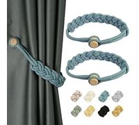 CEHJZQRPL Embrasses à Pompons Lot de 2 embrasses de Rideaux magnétiques en Coton tissé à la Main avec Clip et Boucle(Blu)