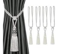 CEHJZQRPL Embrasses à Pompons Lot de 4 embrasses de Rideaux Faites à la Main avec Pompons et Corde en Cristal, décoration d'intérieur(Wit)