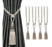 CEHJZQRPL Embrasses à Pompons Lot de 4 embrasses de Rideaux Faites à la Main avec Pompons et Corde en Cristal, décoration d'intérieur(Beige)