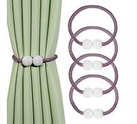CEHJZQRPL Embrasses à Pompons Lot de 4 embrasses de Rideaux magnétiques à Clipser, Attaches de fenêtre en Perles for la Maison et Le Bureau, Attaches décoratives en Corde, Supports Classiques(Purple)