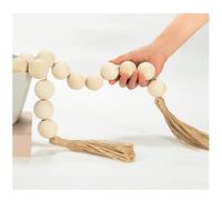 CEHJZQRPL Grande guirlande de perles en bois noires, 4 cm de diamètre, 104 cm de long, décoration rustique de style campagnard(1 Nature Beige,76 Inches)