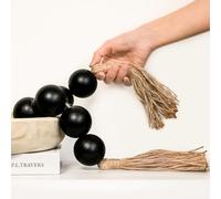 CEHJZQRPL Guirlande de perles en bois extra large avec perles en bois de 5 cm de diamètre, guirlande de perles en bois avec pompons, perles décoratives(Black)