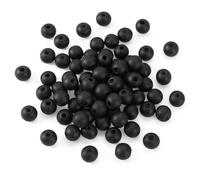 CEHJZQRPL Lot de 120 perles en bois naturel peintes, ovales, rectangulaires, étoiles, plates, rondes, cœur, carrées, perles d'espacement en bois.(Round 12x11mm Black)