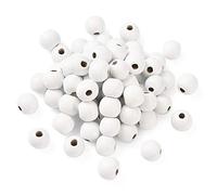 CEHJZQRPL Lot de 120 perles en bois naturel peintes, ovales, rectangulaires, étoiles, plates, rondes, cœur, carrées, perles d'espacement en bois.(Round 12x11mm White)