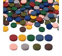 CEHJZQRPL Lot de 120 perles en bois naturel peintes, ovales, rectangulaires, étoiles, plates, rondes, cœur, carrées, perles d'espacement en bois.(Flat Round 15~15.5x4mm)