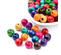 CEHJZQRPL Lot de 120 perles en bois naturel peintes, ovales, rectangulaires, étoiles, plates, rondes, cœur, carrées, perles d'espacement en bois.(Round)