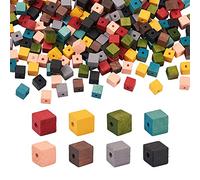 CEHJZQRPL Lot de 120 perles en bois naturel peintes, ovales, rectangulaires, étoiles, plates, rondes, cœur, carrées, perles d'espacement en bois.(Cube Mixed Color)