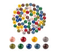 CEHJZQRPL Lot de 120 perles en bois naturel peintes, ovales, rectangulaires, étoiles, plates, rondes, cœur, carrées, perles d'espacement en bois.(Round 10x8.5~9mm)