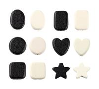 CEHJZQRPL Lot de 120 perles en bois naturel peintes, ovales, rectangulaires, étoiles, plates, rondes, cœur, carrées, perles d'espacement en bois.(6 Styles Black+White)