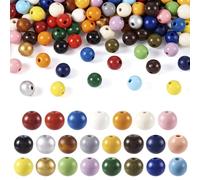 CEHJZQRPL Lot de 120 perles en bois naturel peintes, ovales, rectangulaires, étoiles, plates, rondes, cœur, carrées, perles d'espacement en bois.(Round 23 Colors)
