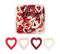 CEHJZQRPL Lot de 120 perles en bois naturel peintes, ovales, rectangulaires, étoiles, plates, rondes, cœur, carrées, perles d'espacement en bois.(Heart 25x22.5~23x3mm)
