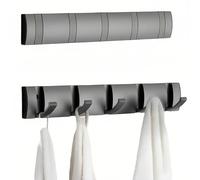 Cehold Lot de 2 porte-manteaux muraux, modernes et tendance, installation sans perforation et montage par perçage de vis, 2 en 1, porte-chapeaux, porte-manteau, gris 5 crochets.