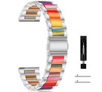 CeiBand 18mm Bracelet pour Huawei Watch 5 42mm/GT5 Pro-42mm/GT5 41mm, Remplacement Bracelets Montre, Fermeture Rapide Banda de Métal Résine pour Garmin Venu 2S Femme Dame - Argenté&Arc-en-ciel